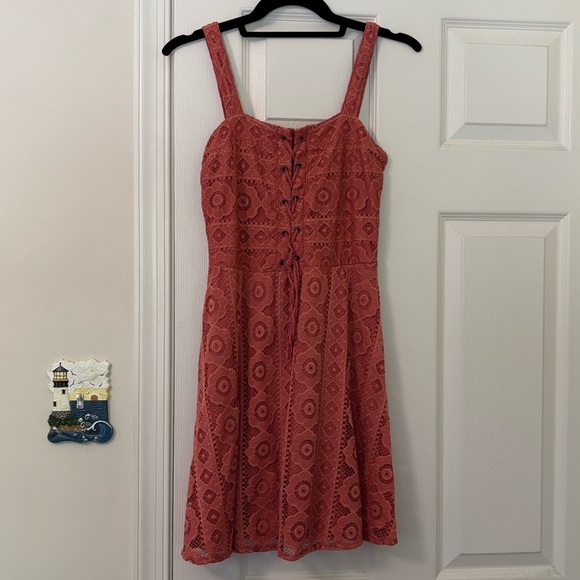 Aeropostale Solid Square Neck Lace Corset Fit and Flare Dress - Picture 1 of 6